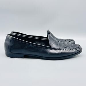 Allen Edmonds Shoes Mens 8.5 Black Leather Loafers Woven Slip On Dress Italy